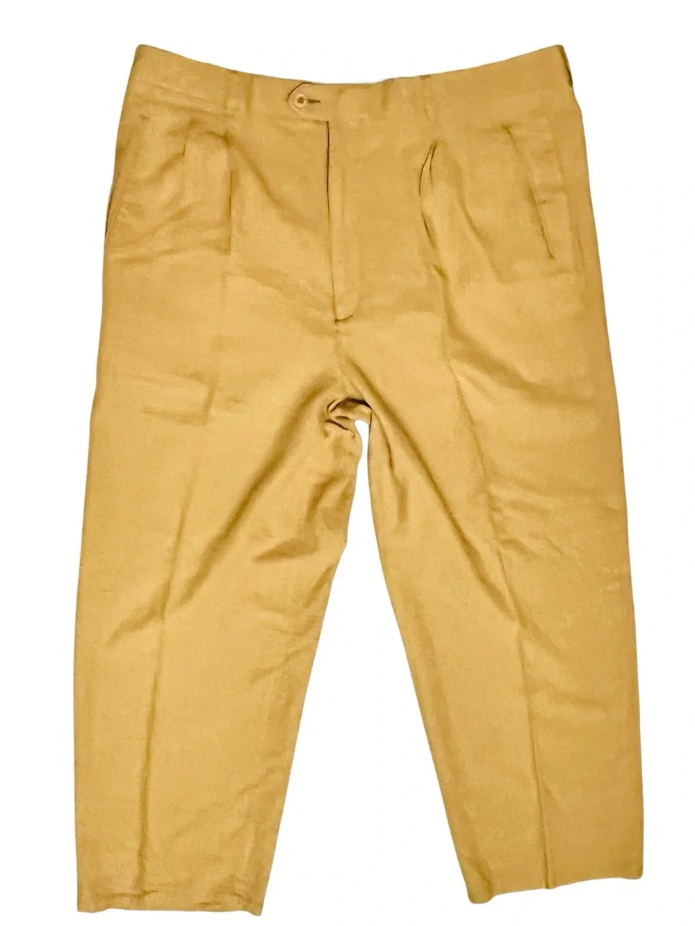 Vintage Vitali 100% Linen Men’s Pants Pleated Mustard/Yellow Pockets Sz 40x28